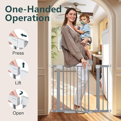 Cumbor 29.7-40.6" Baby Gate for Stairs, Mom's Choice Awards Winner-Dog Gates for Doorways, Pressure Mounted Auto-Close Pet Gates for Dogs Indoor, Safety Child Gate with Easy Walk Thru Door, Gray