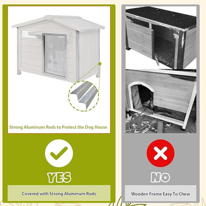 PetsCosset 30.1" L Large Dog House Outdoor & Indoor,Fir Wood Dog Kennel with Weatherproof Openable Asphalt Roof,Spacious Doghouse with Anti-Chewing Metal Edges for Small & Medium & Large Dogs,Grey