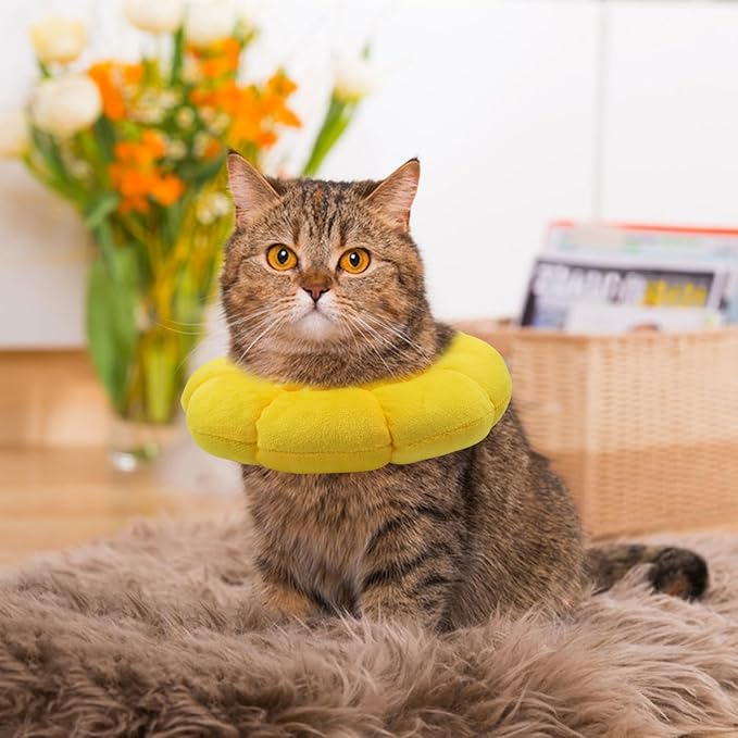 Sunflower Cat Recovery Cone, Adjustable Pet Elizabethan Collar for Cats &Puppy, Soft Cone for Cats After Surgery to Stop Licking, Cat Neck Pillow for Sleeping, Easy to Clean (Yellow, M)