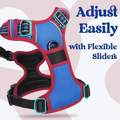 rabbitgoo Dog Harness Medium Sized, No Pull Pet Harness with 3 Buckles, Adjustable Soft Padded Vest with Control Handle, Walking Reflective Pet Vest for Medium Dogs, Royal Blue & Red, M
