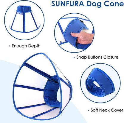 SUNFURA Dog Cones for Large Dogs, Soft Dog Cone to Stop Licking, Pet Recovery Cone XL After Surgery, Detachable Cone Alternative for Wound Healing, Blue X-Large