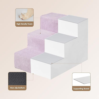 EHEYCIGA Dog Stairs for Small Dogs 13.5" H, 3-Step Dog Steps for Couch Sofa and Chair, Pet Steps for Medium Cats, Non-Slip Balanced Pet Ramp Indoor, Lilac