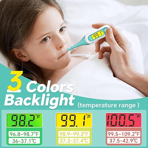 8s Fast Reading Thermometer for Adults and Kids, Accurate & Safe Digital Baby Thermometer with 3 Color Backlit and Fever Alarm for Oral, Rectal, Underarm FSA HSA Eligible
