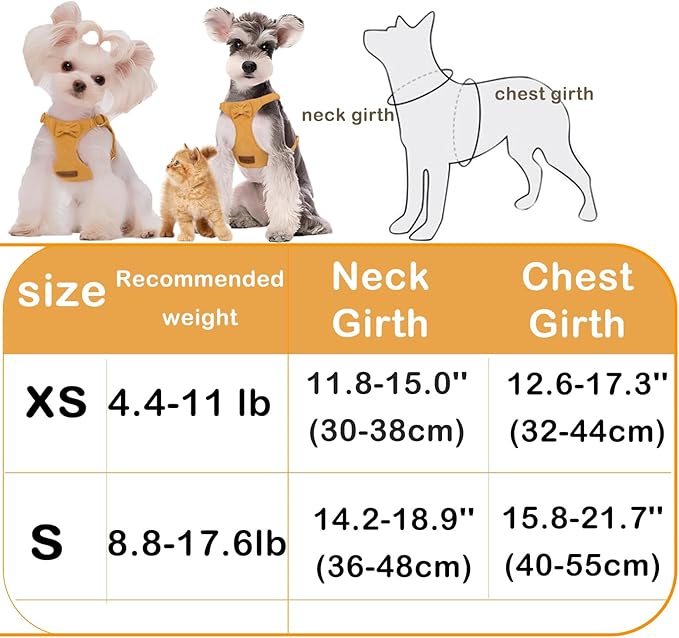 Cute Small Dog Harness and Leash Puppy Set with Bowtie,Step in Dog Harnesses,Soft Adjustable Cat & Dog Vest,Harness for Small Cats & Dogs Walks and Parties(Yellow,S:Weight 8.8-17.6lb)