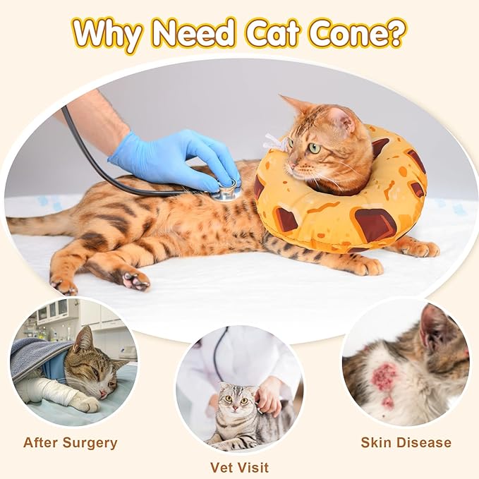 BEAUTYZOO Cat Cone Collars Soft, Cat Recovery E Collars After Surgery to Stop Licking, Adjustable Elizabeth Circle Collar Cute Pet Donut Pillow for Cats Kitten Small Dogs, Cookie S