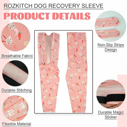 ROZKITCH Leg Sleeve for Dogs Front Leg Right Left Leg, Pet Prevent Licking Wound Elbow Knee Protector, Dog Recovery Suit Cone Collar Alternative for Sprain ACL CCL Arthritis Joint Care Rabbit M