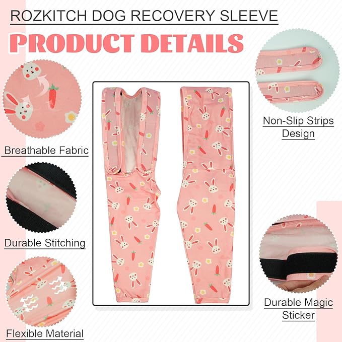 ROZKITCH Dog Sleeves for Wounds Front Legs Right Left Leg, Pet Prevent Licking Wound Elbow Knee Protector, Dog Recovery Suit Cone Collar Alternative for Sprain ACL CCL Arthritis Joint Care Rabbit S
