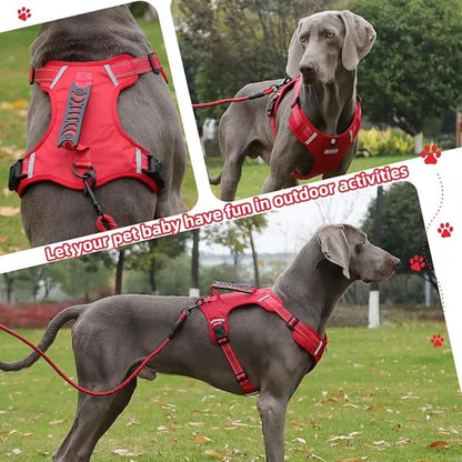 Dog Harness No Pull Adjustable Reflective,for Medium and Large Small Dog with Leash 59.06in (Red, XL)