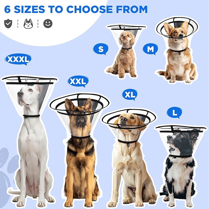 BONTHEE Clear Dog Cone Collar–Extra-Long Recovery E-Collar for Dogs, Transparent Adjustable Dog Cones Alternative for Small Large Medium Size Dogs,Protective Neck Brace with Soft Edges-XXL