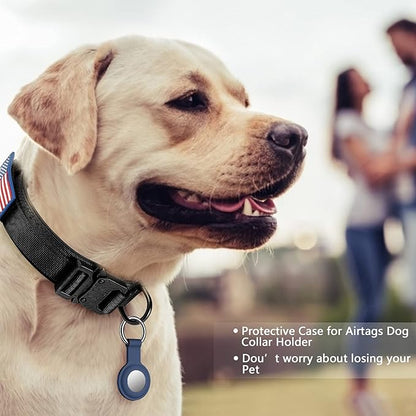 DAGANXI Tactical Dog Collar Leash Set, Adjustable Military Training Nylon Dog Collar with Controll Handle and Heavy Metal Buckle for Medium and Large Dogs，with Patches and Airtags Case (M, Black-Set)
