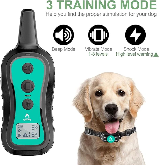 PATPET Dog Shock Collar with Remote Control - 3 Training Modes(Beep,Vibration,Shock) Shock Collar for Dogs, 1000Ft IP67 Waterproof Adjustable Dog Training Collar for Small Medium Large Dogs(Teal)