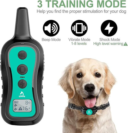 PATPET Dog Shock Collar with Remote Control - 3 Training Modes(Beep,Vibration,Shock) Shock Collar for Dogs, 1000Ft IP67 Waterproof Adjustable Dog Training Collar for Small Medium Large Dogs(Teal)