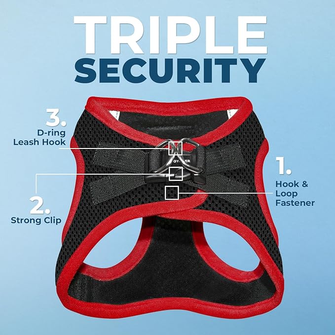 Best Pet Supplies - All Weather Mesh/Plush, Reflective, No Pull Harness for Small, Medium Dogs, Cats - Secure with Hook & Loop Fastener, Buckle, Double D-Rings - Black/Red Trim, S