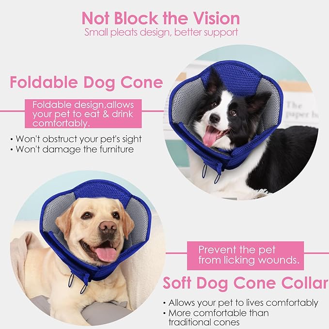 AOFITEE Dog Cone - Soft Cones Dog After Surgery, Comfy Cones for Dogs to Stop Licking, Adjustable Small Dogs Cone Collar for Wound Healing, Elizabethan Pet E-Collar, Blue Small