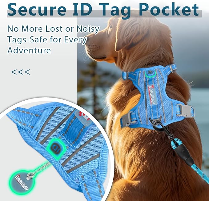 BARKBAY Dog Harness No Pull with ID Tag Pocket - Heavy Duty, Reflective, Easy Control for Large Dogs(Blue,M)