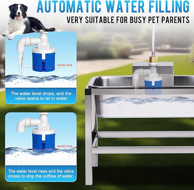 3Gal Automatic Dog Water Bowl Dispenser for Large Dogs Outdoor Elevated Dog Water Bowl with Stand, Stainless Steel Pet Waterer with Float Valve for Large Breed Goat Livestock