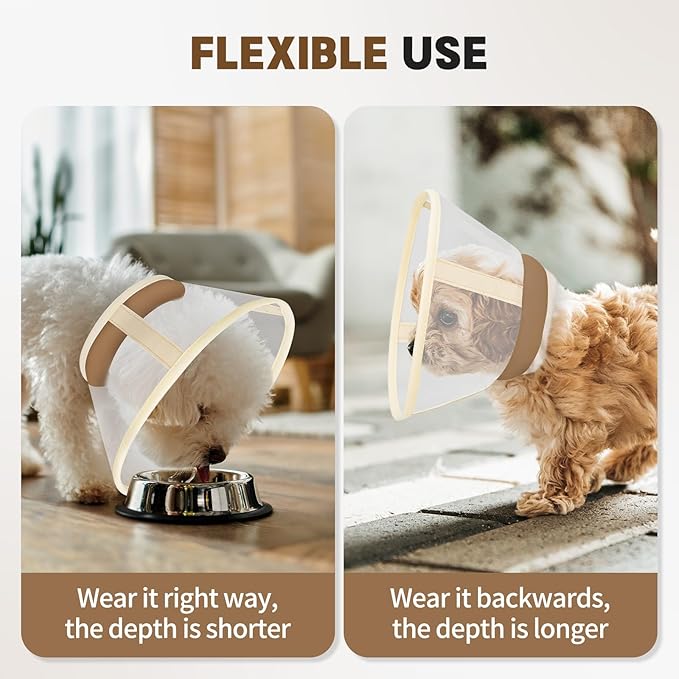 Soft Dog Cone Collar to Stop Licking-Adjustable Comfortable Mesh Recovery Collars After Surgery for Small or Miniature Dog, Alternative to Plastic Elizabethan Collar for Neuter Incision Care (Brown,M)