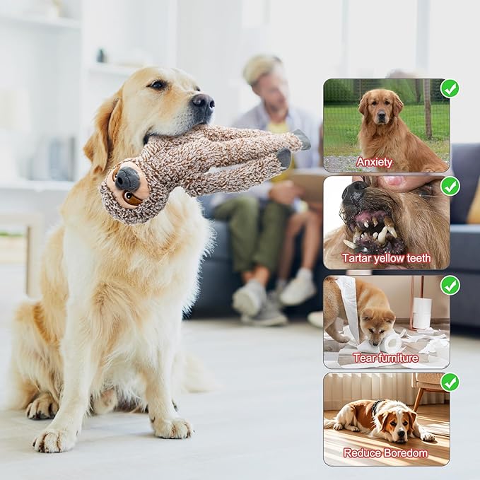 BUYPOW No Stuffing Dog Toys for Large Dogs, 5 Pack Squeaky Crinkle Interactive Dog Animals, Plush Teething Toys to Keep Them Busy, Cute Funny Dogs Gifts for Small Medium Large Breed