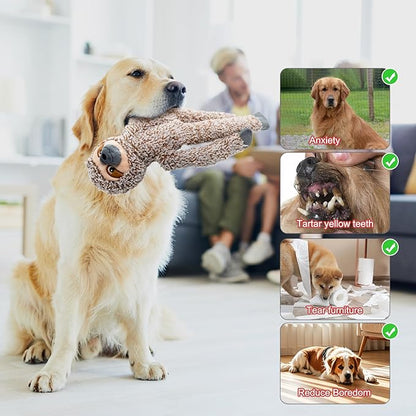 BUYPOW No Stuffing Dog Toys for Large Dogs, 5 Pack Squeaky Crinkle Interactive Dog Animals, Plush Teething Toys to Keep Them Busy, Cute Funny Dogs Gifts for Small Medium Large Breed