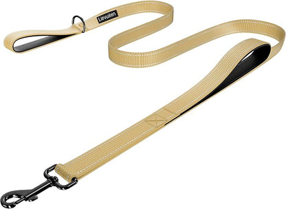 Dog Leash 6.5ft Long, Double Handle Dog Leash for Safety Control Training, Heavy Duty Dog Leads with Traffic Padded Handles, Reflective Leashes for Small Medium Large Dogs(6.5ft, Brown)