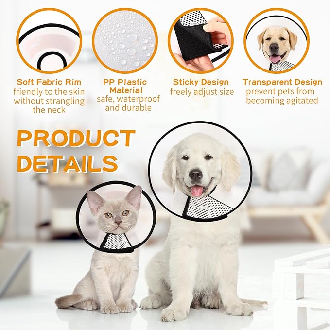 Paterr 9 Pcs Soft Dog Cone Collar Adjustable Protective for Pet Flexible Plastic Cone for Dog After Surgery Recovery E Collar for Wound Healing Small Medium Large(Black Border)