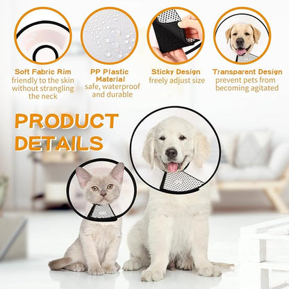 Paterr 9 Pcs Soft Dog Cone Collar Adjustable Protective for Pet Flexible Plastic Cone for Dog After Surgery Recovery E Collar for Wound Healing Small Medium Large(Black Border)