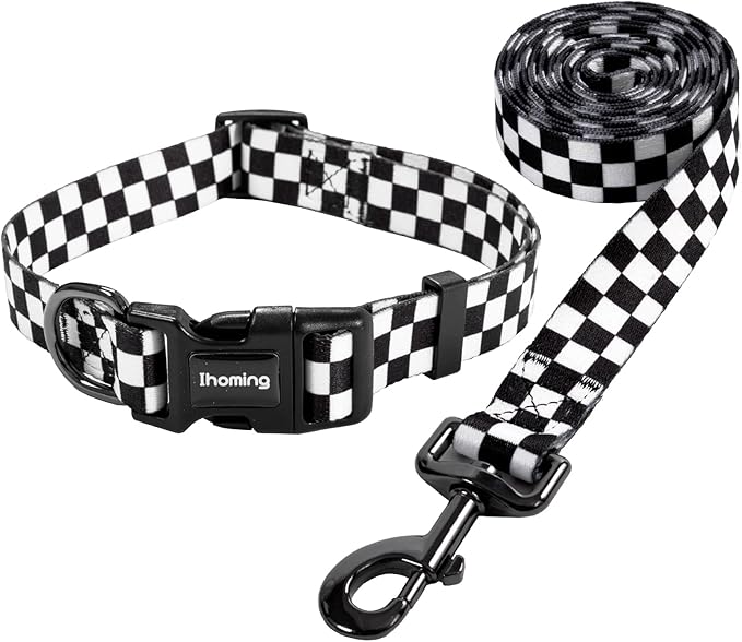Ihoming Puppy Collar and Leash Set for Daily Outdoor Walking Running Training, Chess Board Design for Extra Small Boys Girls Dogs Cats Pets, XS-Up to 10LBS