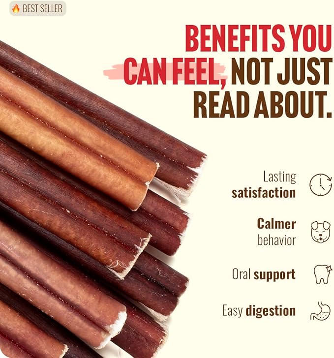Natural Farm Bully Sticks, Odor-Free, (6 Inch, 12 Ounces), Packaged by Weight, 100% Beef Pizzle Chews, Grass-Fed, Fully Digestible Treats to Keep Your Puppies, Small and Medium Dogs Busy