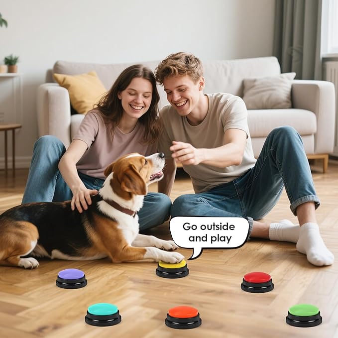 lazycozy® Dog Buttons for Communication - Pack of 6 Talking Buttons with Clear Voice Recording, 30 Seconds, Bright Colors, Easy Press for Pet Training