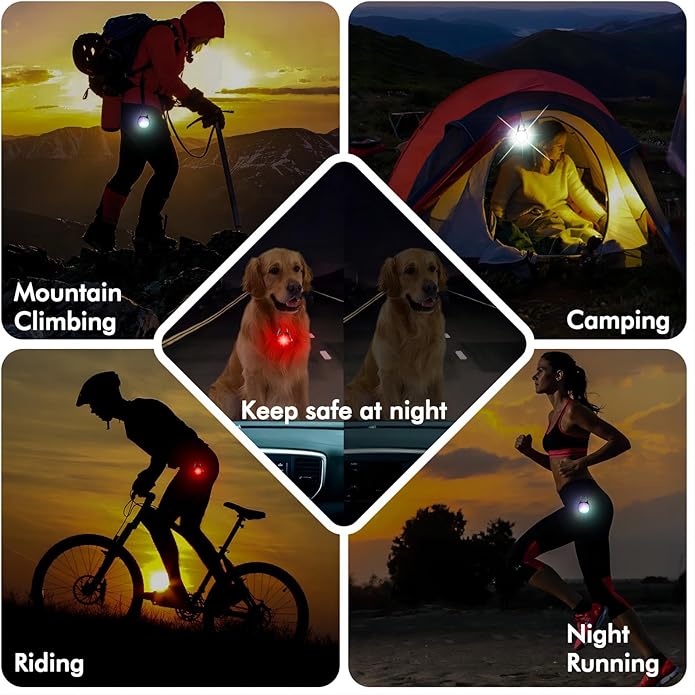 4 Modes Dog Collar Light，2 Packs IP68 Waterproof Dog Lights for Night Walking, USB Rechargeable Pet LED for Nighttime Clip on (Black)