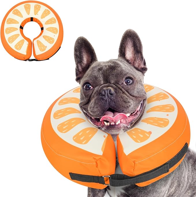 MIDOG Soft Inflatable Dog Cone, Donut E-Collar Alternative for After Surgery, Prevents Licking, Allowing Normal Eating & Vision, Comfortable Recovery Collar for Small Medium Large Dogs&Cats, Orange-M+