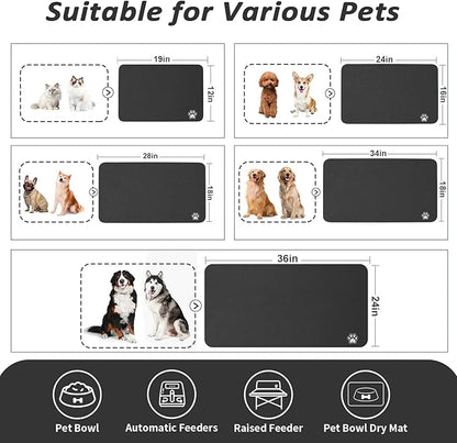 HotLive Dog Food Mat - Absorbent Cat Mat for Food and Water, No Stains Pet Feeding Bowl Mat, Easy to Clean Pet Placemats, Quick Dry Dog Water Dispenser Mat for Messy Drinkers | Paw Black 18"x 34"