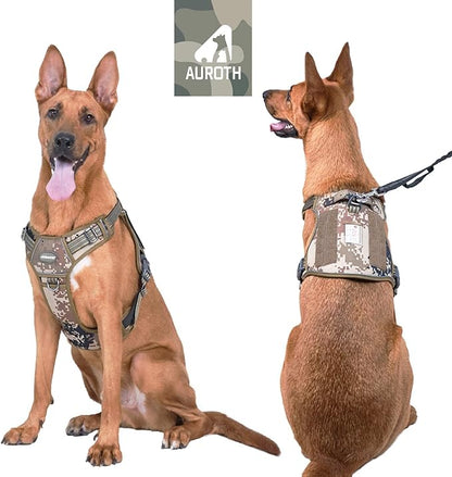 AUROTH Tactical Dog Harness for Large Dogs No Pull Adjustable Pet Harness Reflective Working Training Easy Control Pet Vest Military Service Dog Harnesses Desert Camo XXL