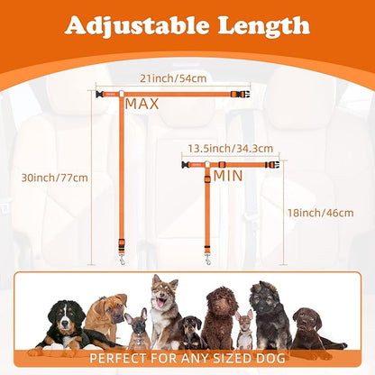BWOGUE Pet Dog Cat Seat Belts, Car Headrest Restraint Adjustable Safety Leads Vehicle Seatbelt Harness (1 Pack, Orange, Not Elastic)