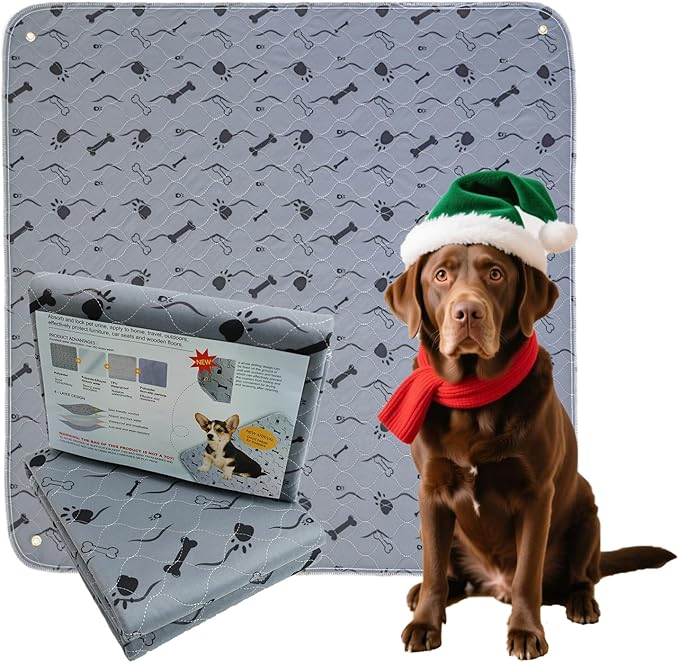 Washable Dog Pee Pad, Gray, Waterproof Bed Pads, Puppy Training, Reusable Pet Training Mat