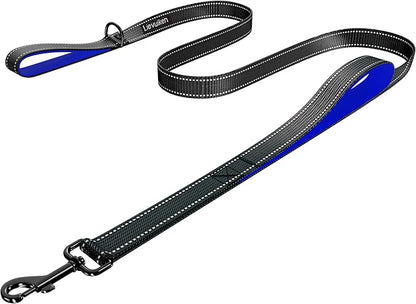 Dog Leash 5ft Long, Double Handle Dog Leash for Safety Control Training, Heavy Duty Dog Leads with Traffic Padded Handles, Reflective Leashes for Small Medium Large Dogs(5ft, Black Blue)