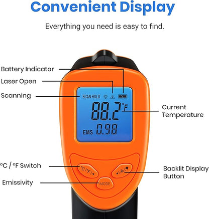 Etekcity Infrared Thermometer Laser Temperature Gun 1080, -58°F~ 1130°F for Meat Food Candy Pizza Oven, Heat Gun for Cooking, Kitchen, Fridge, Reptile, BBQ, HAVC, Adjustable Emissivity & Max Measure