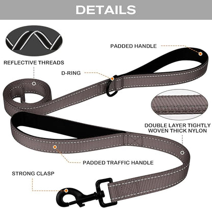 Joytale Dog Leash Heavy Duty for Large Dogs that Pull, Double Handle for Traffic Control, Double-Sided Reflective Leashes for Large Medium Dogs Night Safety, 5FT, Brown