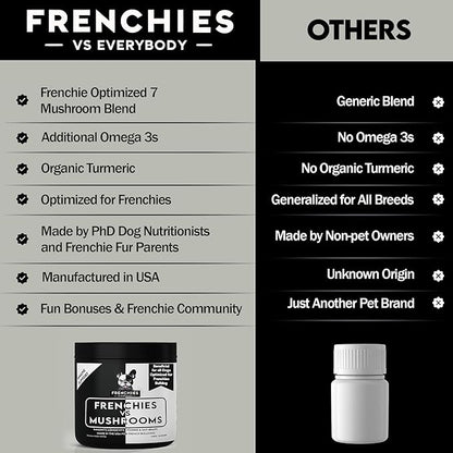 Mushroom Supplement for Dogs – Turkey Tail Mushroom for Dog Immune Support, Digestion, Allergies & Longevity with Omega3 & Turmeric | for Dogs Lumps and Bumps | French Bulldog Optimized