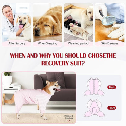 Dog Recovery Suit, Abdominal Wound After Surgery Wear, Anti Licking Bodysuit with Snaps, E-Collar & Cone Alternatives, Long Sleeve Dog Spay Surgical Pajamas Prevent Shedding(XL, Pink)