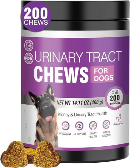 Dog Uti Treatment Cranberry Supplement for Dogs 200 Chews Urinary Tract Medicine Bladder Control Pills Kidney Support Cranberrys Extract Bites Uti Infection Treats Incontinence Remedy for Dogs Chicken