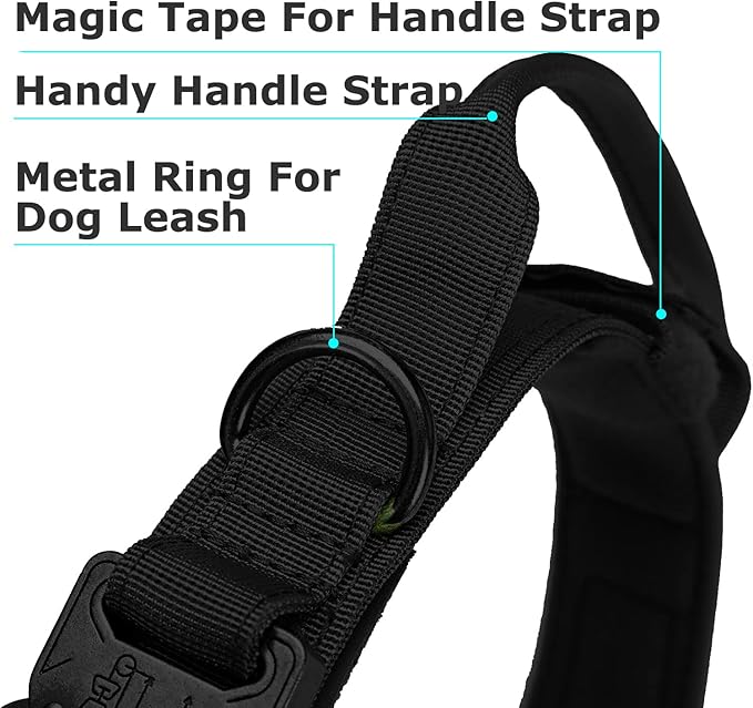 Dog Tactical Collar Military Dog Training Collar Control Handle and Heavy Metal Buckle for Medimum Large Dog Training Behavior Aids Black L