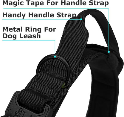 Dog Tactical Collar Military Dog Training Collar Control Handle and Heavy Metal Buckle for Medium Large Dog Training Black M
