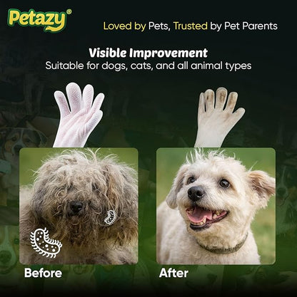Petazy Pet Glove Wipes for Dogs & Cats – Hypoallergenic Thick Cleaning Gloves with Aloe & Coconut Oil for Paws, Face, Ears & Butt, Instant No Rinse Grooming Wipes to Deodorize and Hydrate, 25 Pack