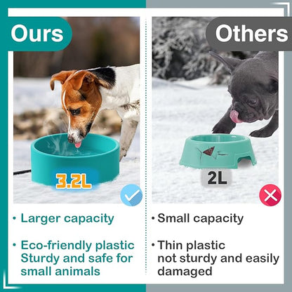 3.2L Heated Water Bowl for Outdoor Dogs Cats - 30W Thermostatic Control Heating Pet Bowl with 6.6Ft Bite-Proof Cord for Winter Chickens