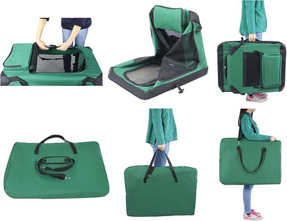 EliteField 3-Door Folding Soft Dog Crate with Carrying Bag and Fleece Bed (2 Year Warranty), Indoor & Outdoor Pet Home (20" L x 14" W x 14" H, Green)