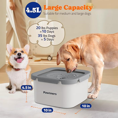 Pawtners Dog Water Bowl No Spill, 152oz/4.5L Stainless Steel Dog Floating Bowl, Slow Water Bowl for Dog with Filter, Non-Slip Base, No Splash Water Bowl for Medium Large Messy Drinkers White