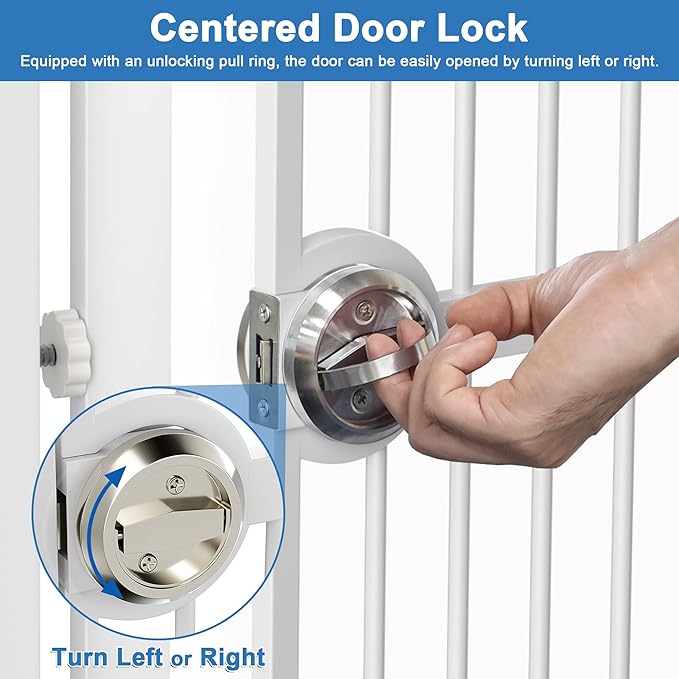 Extra Tall Cat Gate for Doorway, Adjustable Wide Dog Door with Cat Door, 1.37" Gap for Pet Gates, Suitable for Doorways or Kitchen, No Drilling Pressure Mount Kit (White, 34.3"-36.7"/87.3cm-93.3cm)