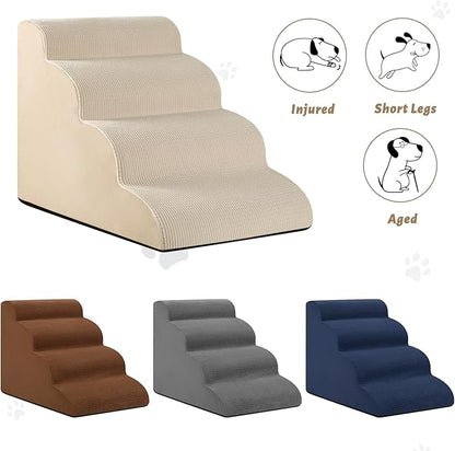 Aodisman 4-Step Dog Stairs and Ramp for Beds or Couches,Non-Slip Sturdy Pet Steps for Small Dogs and Cats,17.4" H,Beige