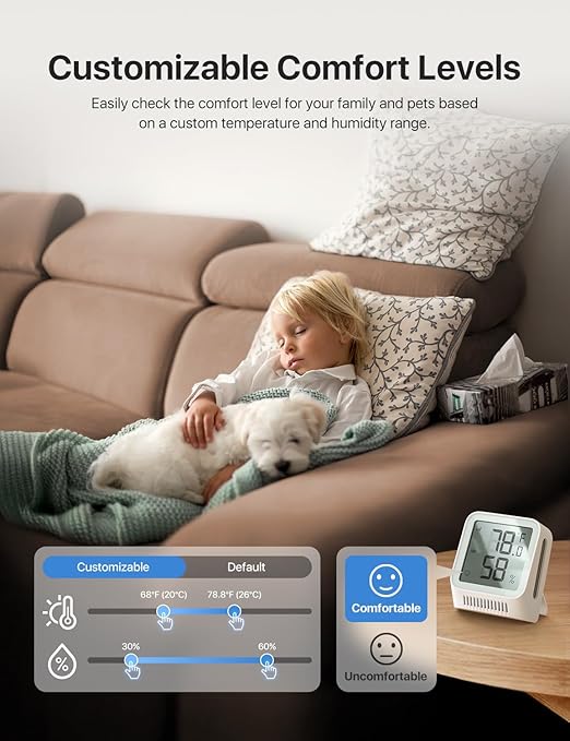X-Sense WiFi Thermometer Indoor Hygrometer, Digital Temperature Sensor with App Control, Notification Alerts, Temperature Humidity for Bedroom, SBS50 Base Station Required (Not Included)